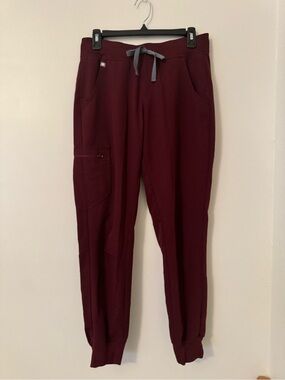 Figs Zamora Joggers in Burgundy with Gray Drawstring